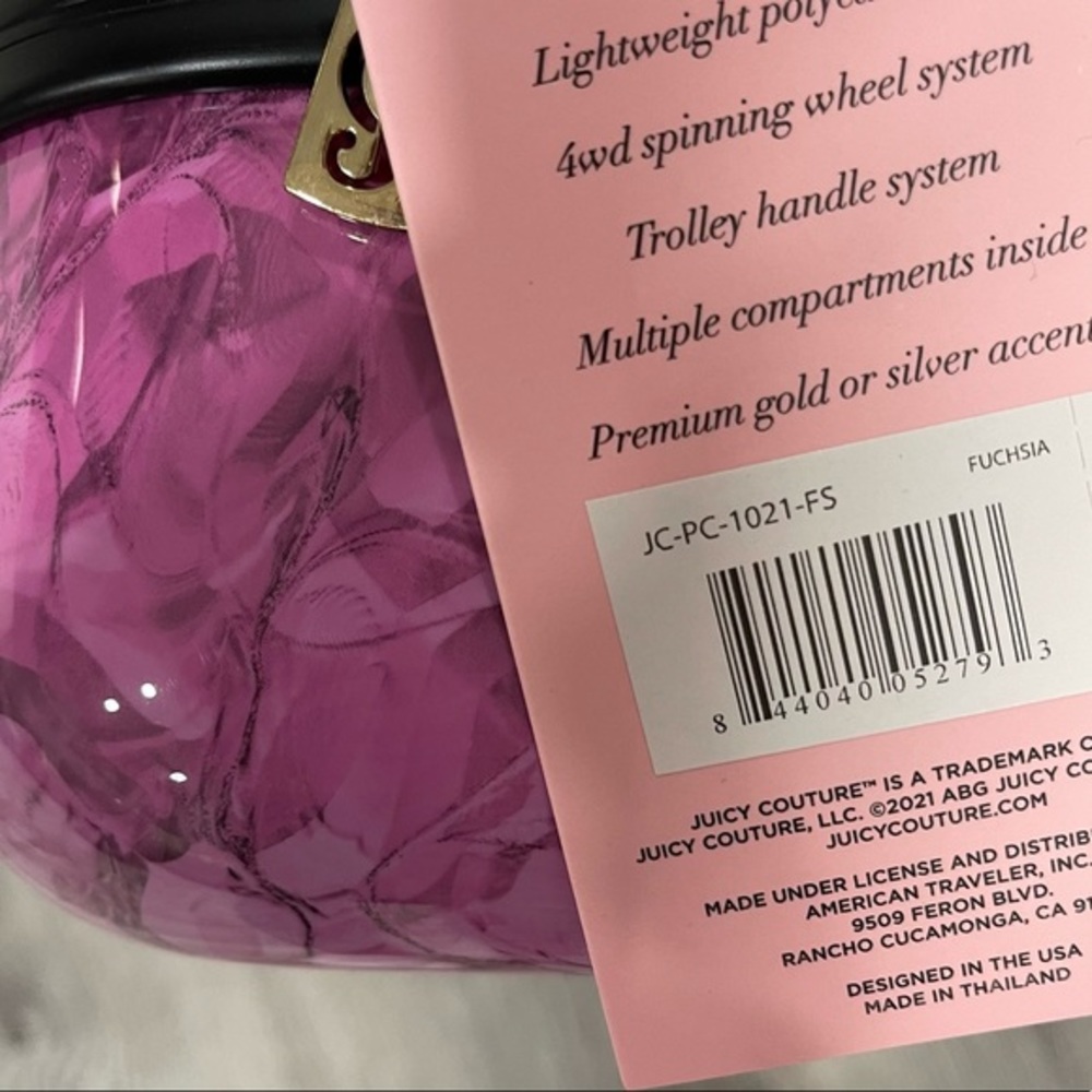 NWT Juicy Couture Fuchsia Suitcase, Luggage, Travel Bag, Carry-On, 21” - Picture 5 of 5